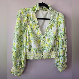 ✨ Alice + Olivia Floral Smocked Silk Blend Blouse ✨